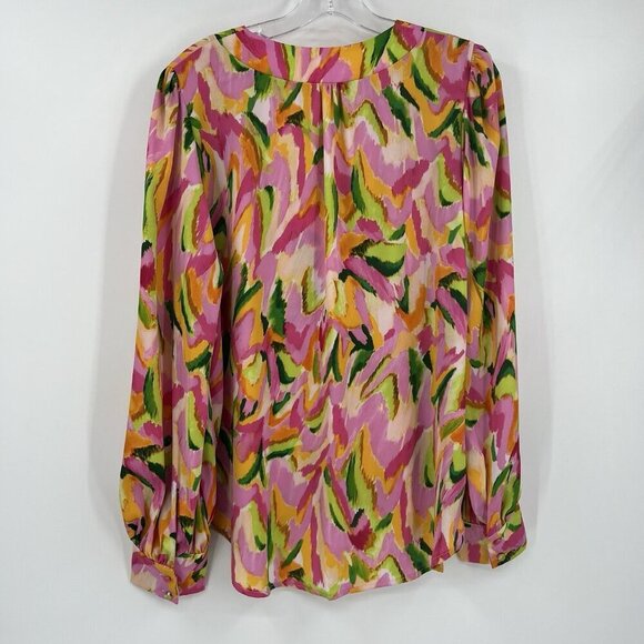 Veronic M V-Neck Multicolor Politan Spring Blouse Size Large Flowy Preppy - Picture 7 of 7